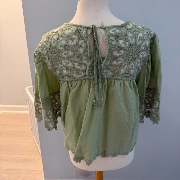 Free People like Sage Green Embroidered Peasant Blouse - Picture 3 of 5